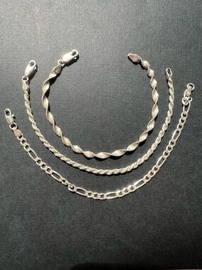 Bundle of 3 sterling silver chain bracelets
